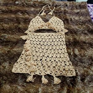 Crochet top and skirt swimwear set